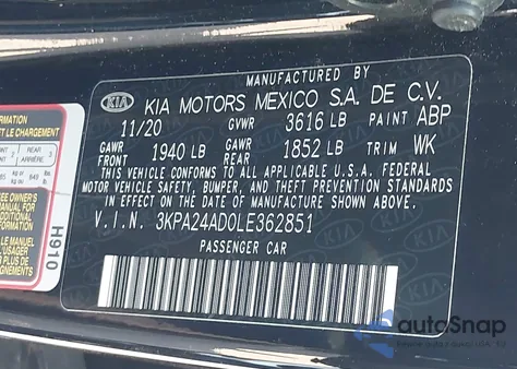 2020 Kia Rio Lx z USA, uszkodzony, nr VIN 3KPA24AD0LE362851